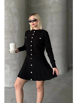 Moresun Kadın Triko Mini Etek Hırka Takım – Siyah