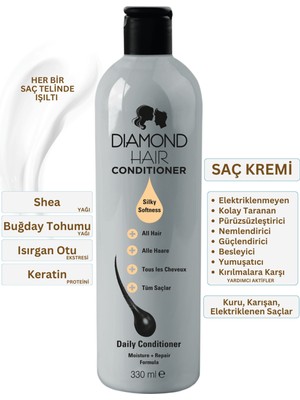 Diamond Hair Saç Kremi Sertleşmiş Kuruyan, Nemini Kaybetmiş ve Matlaşmış Zor Taranan Saçlar İçin Durulanan Saç Bakım Kremi