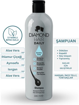 Diamond Hair Daily Şampuan Sensitive Scalp / Hassasİncel Telli Saçlardan Tüm Saç Tiplerine Kepek Karşıtı Uzatma Etkili Şampuan