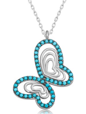 Costurera ​​gümüş Turkuaz Taşlı Kelebek Kadın Kolye