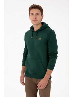 U.S. Polo Assn. Erkek Regular Fit Kapüşonlu Şardonlu Koyu Yeşil Basic Sweatshirt 50315582-VR079