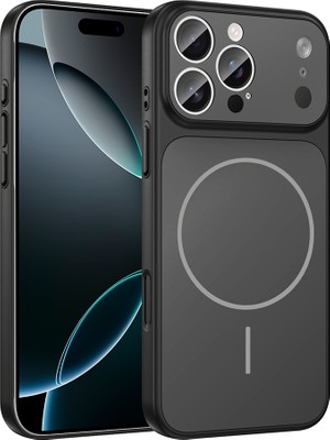 Tekno Grup Iphone 16 Pro Max Kılıf M-Safe Şarj Özellikli Kamera Camlı Formen Kapak-Siyah