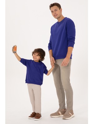 U.S. Polo Assn. Erkek Comfort Fit Bisiklet Yaka Şardonlu Mor Basic Sweatshirt 50313757-VR038