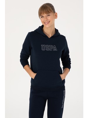 U.S. Polo Assn. Kadın Lacivert Şardonlu Kapüşonlu Basic Sweatshirt 50313566-VR033