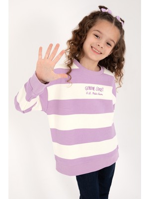 U.S. Polo Assn. Kız Çocuk Lila Çizgili Bisiklet Yaka Sweatshirt 50317898-VR034