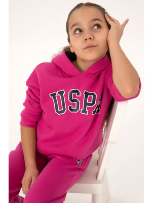U.S. Polo Assn. Kız Çocuk Şardonlu Kapüşonlu Pembe Sweatshirt 50317890-VR041