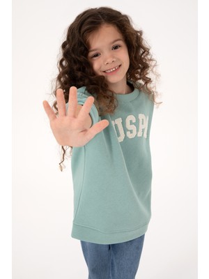 U.S. Polo Assn. Kız Çocuk Mint Bisiklet Yaka Şardonlu Sweatshirt 50317878-VR090