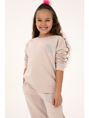 U.S. Polo Assn. Kız Çocuk Taş Simli Baskı Detaylı Bisiklet Yaka Basic Sweatshirt 50314289-VR049