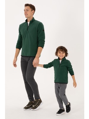 U.S. Polo Assn. Erkek Regular Fit Koyu Yeşil Polar Yarım Fermuarlı Basic Sweatshirt 50313777-VR079
