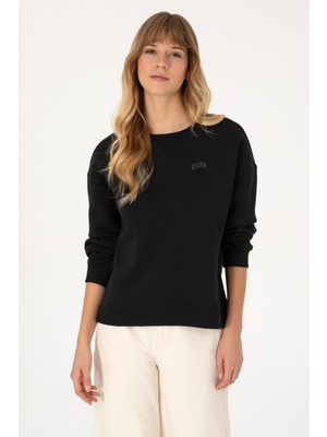 U.S. Polo Assn. Kadın Siyah Şardonlu Bisiklet Yaka Basic Sweatshırt 50313586-VR046