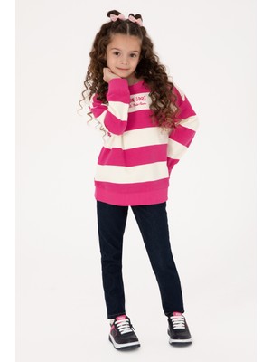 U.S. Polo Assn. Kız Çocuk Pembe Çizgili Bisiklet Yaka Sweatshirt 50317898-VR041