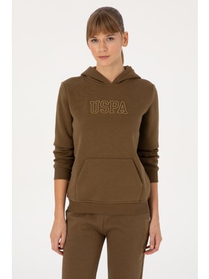 U.S. Polo Assn. Kadın Haki Şardonlu Kapüşonlu Basic Sweatshirt 50313566-VR027