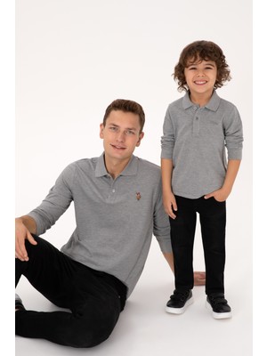 U.S. Polo Assn. Erkek Regular Fit Polo Yaka Grı Melanj Basic Sweatshirt 50313772-VR086