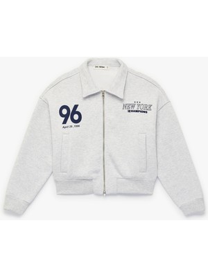 Koton Regular Fit Uzun Kollu Cepli Baskılı Fermuarlı Sweatshirt