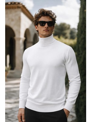 Comstar Erkek Kışlık Slim Fit Beyaz Kazak