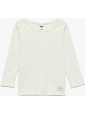 Koton Pamuklu Uzun Kollu Etiket Detaylı Fırfırlı Bisiklet Yaka Tişört