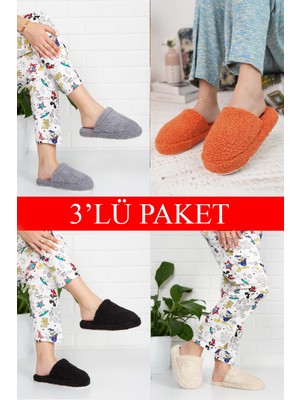 ModaFrato 3'lü Paket Havlu Kapalı Kapalı Kadın Terlik Ev Terliği