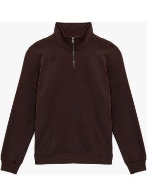 Koton Uzun Kollu Şardonlu Basic Yarım Fermuarlı Sweatshirt