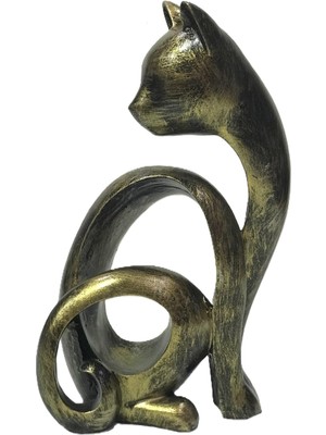 Şans Hediyelik Kedi Biblo Dekoratif Soyut Heykel 25CMX15CM Siyah&altın Eskitme