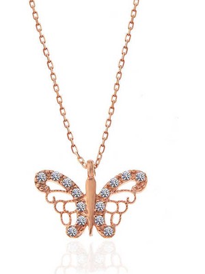 Costurera 925 Ayar Gümüş Rose Kelebek Kadın Gümüş Kolye