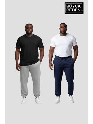 Superlife Erkek Büyük Beden Ikili Jogger Paça Lastikli Ince Eşofman Altı Seti  SPR26BEA951+2