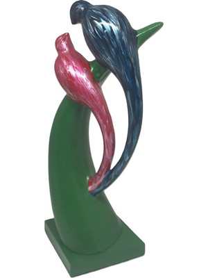 Şans Hediyelik Kuş Heykeli Çift Kuş Biblo Deokratif Obje Renkli 14CMX32CM