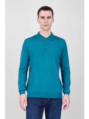 Paco Romano Erkek Petrol Yeşili Polo Yaka Triko Kazak