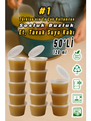 50 Adet Sızdırmaz 120 ml Mini Saklama Kabı Sosluk Buzluk Kabı, Et Suyu, Kemik Suyu, Sos Kabı Mutfak