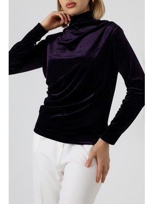 Sabr Kadife Balıkçı Yaka Büzgü Detaylı Bluz – Şık & Zarif