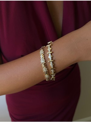 Nur Tasarım Atolyesi Xuping 14 Ayar Vip Zirkon Taşlı Gold Çelik Bileklik