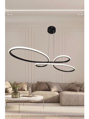 Modern Ey Shop Siyah Yonca Model 3 Renk (Beyaz&sarı&günışığı) LED Avize Salon Oturma Odası