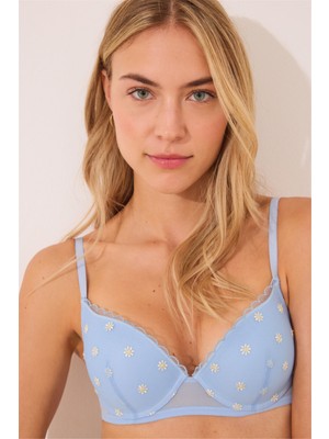 Women Secret Mavi Papatya Işlemeli Push-Up Sütyen