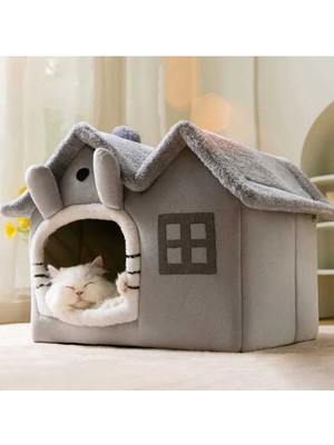 Feyza Design Yumuşak Kedi Evi ve Yatağı, Derin Uyku Için Kış Evi, Çıkarılabilir Minderli
