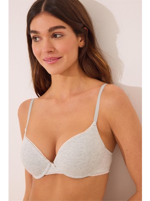 Women Secret Gri Dantel Detaylı Push-Up Sütyen