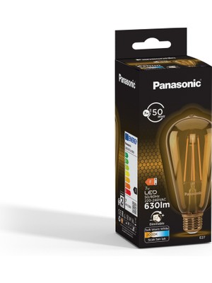 Panasonic  E27 Dim Edilebilir Filaman ST64 Lamba 7W 630LM 2000K Gold