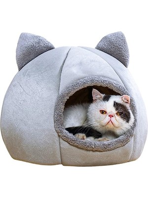 Feyza Design Bal Kabağı Temalı Yumuşak Kedi Evi ve Yatak, Derin Uyku, Kış Için Sürün Açık