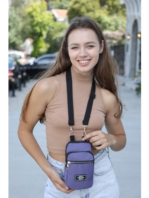 SHAKA Lila U17 Fermuarlı 3 Bölmeli Ayarlanabilir Askılı Unisex Telefonluk Cüzdan Çanta
