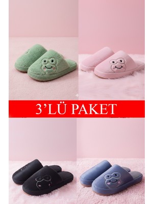 ModaFrato 3'lü Paket FROG Kurbağa Kapalı Kadın Terlik Ev Terliği