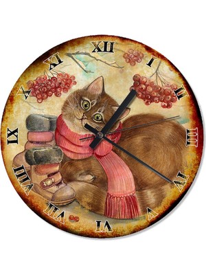30 cm Çap Kedi Akarlı Şık Duvar Saati, Ev Dekorasyonuna Uygun
