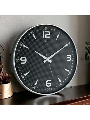 Şık 43CM Metal Duvar Saati, Gri Çerçeve ve Siyah Kadran