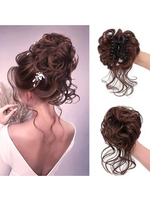 Marsilyan Tokalı Kuyruklu Dağınık Topuz  - Kahve Karamel