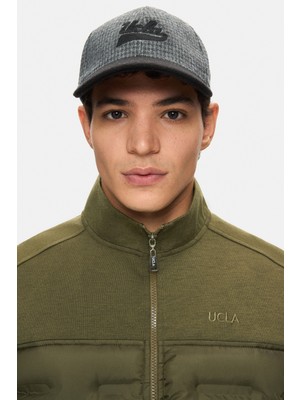 Ucla LOGAN Gri Baseball Cap Ekoseli Kaşe Nakışlı ve Metal Tokalı Unisex Şapka
