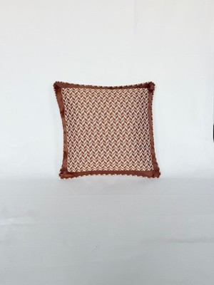 Pemteks Tekstil 50X50 Taba Renk Desenli Çerçeveli Fitilli Fermuarlı Kırlent Kılıfı