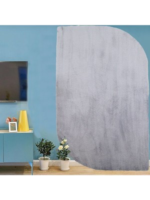 Vila Nova Home Gri Asimetrik  Oval ve Dik Post Halı Peluş Yumuşak Kaymaz Dot Taban Antibakteriyel