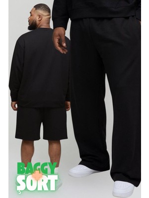 Vladivosto Baggy Büyük Beden Diz Hizasında Bermuda Şort Battal Kalıp Oversize Eşofman Altı 2li Paket