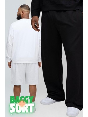 Vladivosto Baggy Büyük Beden Diz Hizasında Bermuda Şort Battal Kalıp Oversize Eşofman Altı 2li Paket