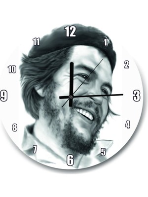 Modern Ernesto Che Guevara Çizim Portre Duvar Saati 50X50 cm