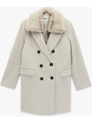 Koton Çıkarılabilir Suni Kürk Yaka Kaşe Kaban Kruvaze Uzun Kollu Cepli