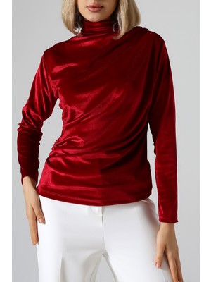 Sabr Kadife Balıkçı Yaka Büzgü Detaylı Bluz – Şık & Zarif