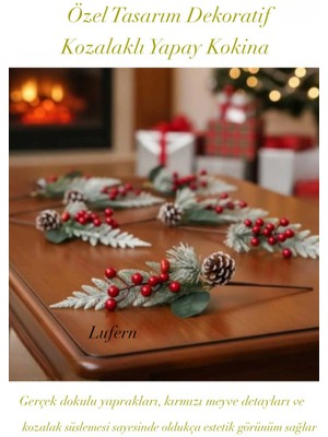 Lufern Özel Tasarım Dekoratif Kozalaklı Yapay Kokina Yılbaşı Konsept Süs Çam Ağacı Hediye Çeşitli Craft